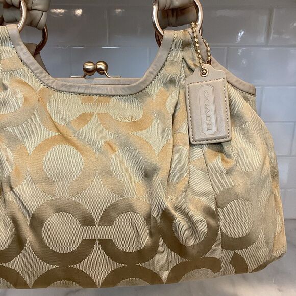 Coach Signature Logo Parker Optic Art Kisslock Satchel Shoulder Bag - Picture 3 of 15